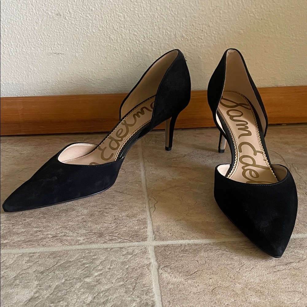 Sam Edelman Black Suede D'Orsay Pointed-Toe Pumps